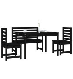 Ensemble à dîner de jardin 4 pcs noir bois massif de pin