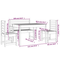 Ensemble à dîner de jardin 4 pcs noir bois massif de pin