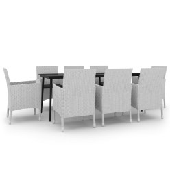 Ensemble à dîner de jardin coussins 9 pcs Résine tressée Verre