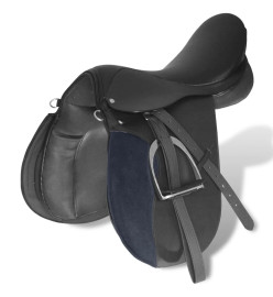 Set de selle équitation 17,5" en cuir véritable 18 cm 5 en 1 noir