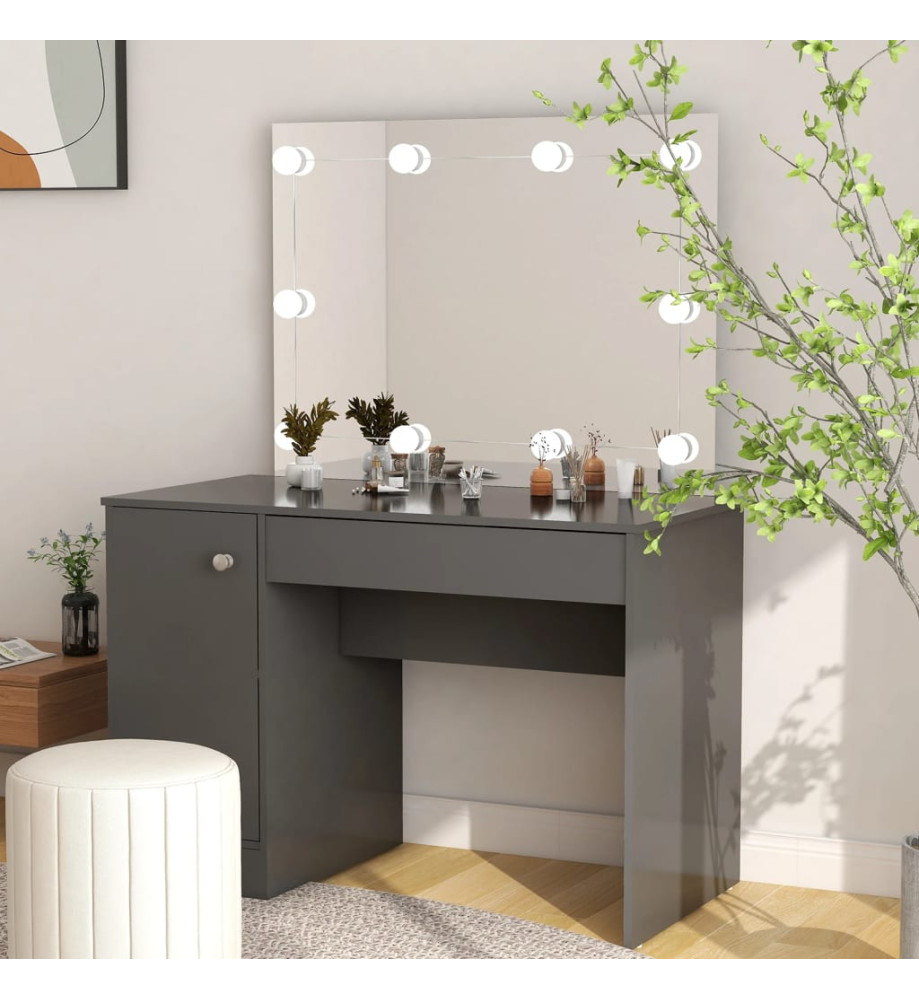 Table de maquillage avec éclairage LED 110x55x145 cm MDF Gris