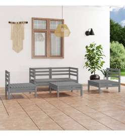 Salon de jardin 5 pcs Gris Bois de pin massif