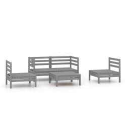 Salon de jardin 5 pcs Gris Bois de pin massif