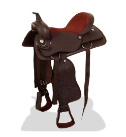 Selle, bridon et col de poitrine Cuir véritable 15 po Marron