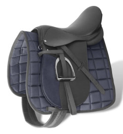 Set de selle équitation 17,5" en cuir véritable 12 cm 5 en 1 noir