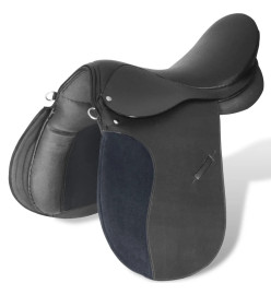 Set de selle équitation 17,5" en cuir véritable 12 cm 5 en 1 noir