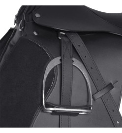 Set de selle équitation 17,5" en cuir véritable 12 cm 5 en 1 noir