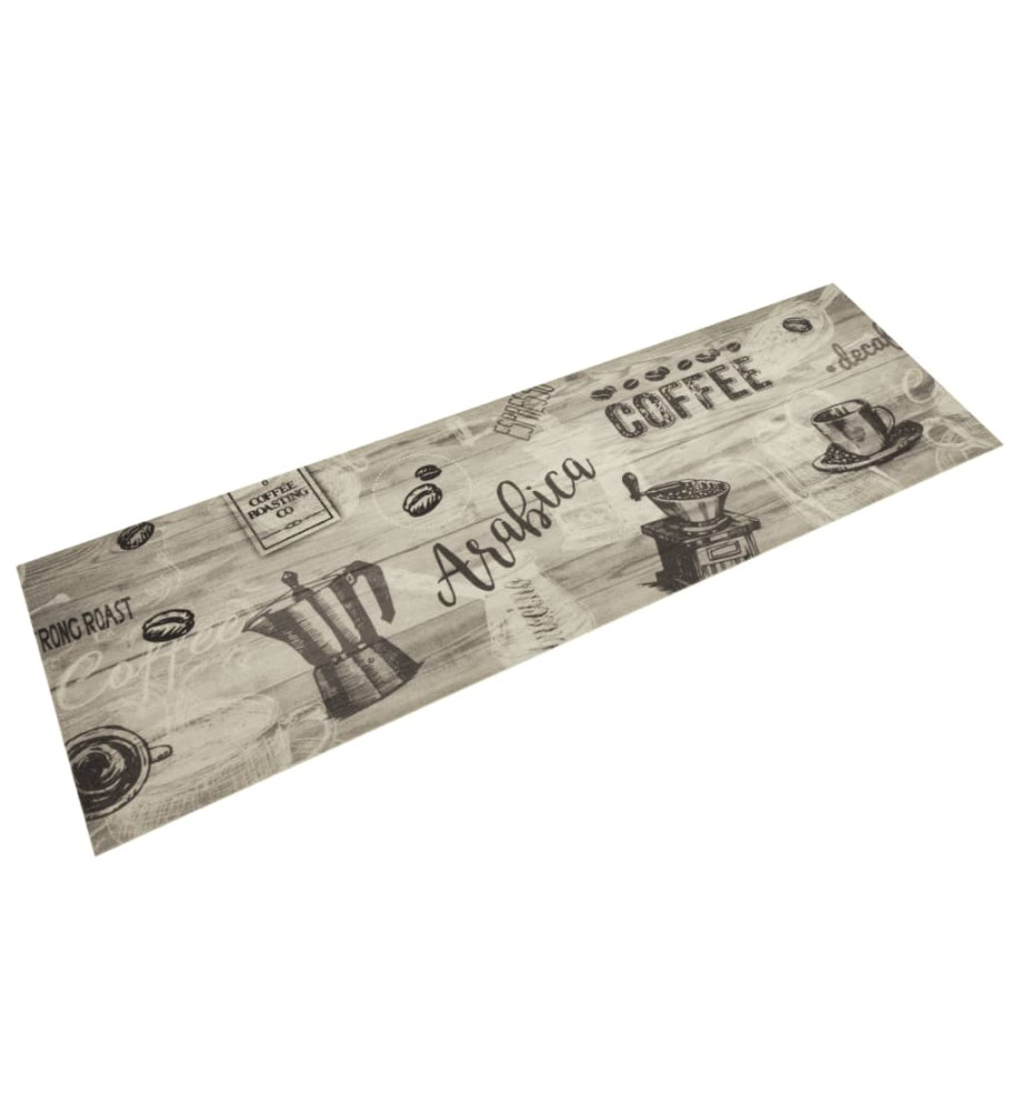 Tapis de cuisine lavable imprimé café gris 45x150 cm velours