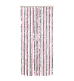 Rideau anti-mouches gris argenté et rose 90x220 cm chenille