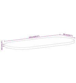 Dessus de table 110x50x3,8cm ovale bois massif de manguier brut