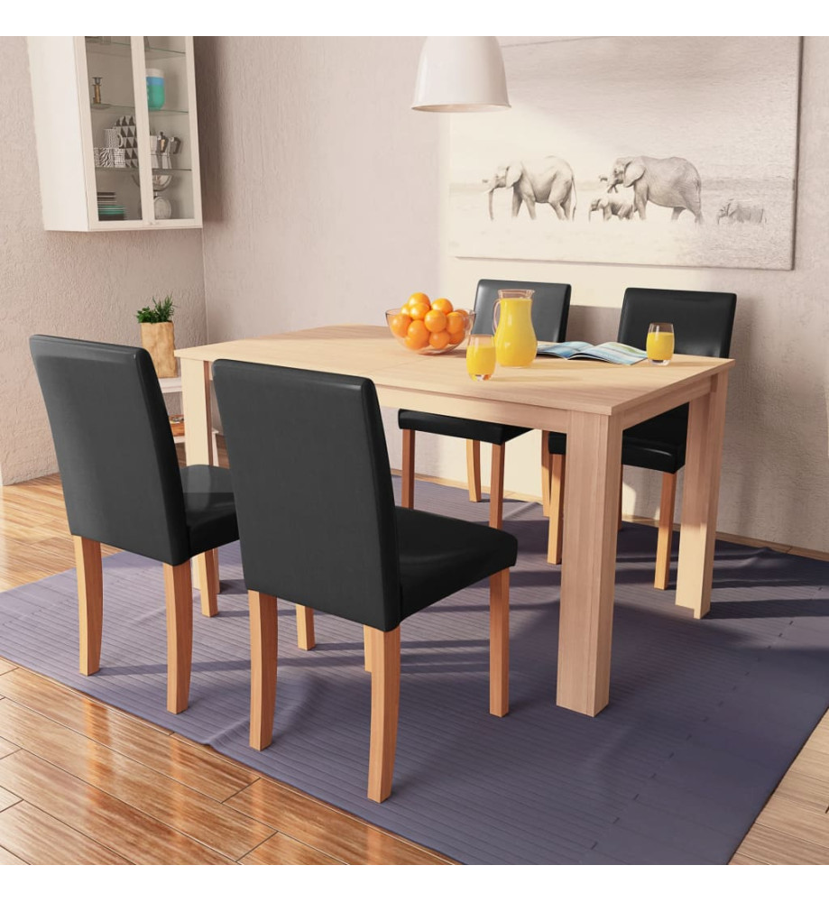 Table et chaises 5 pcs Cuir synthétique Chêne Noir