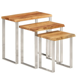 Tables gigognes 3 pcs avec bord vivant bois massif d'acacia