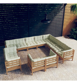 Salon de jardin 12 pcs avec coussins Marron miel Bois de pin