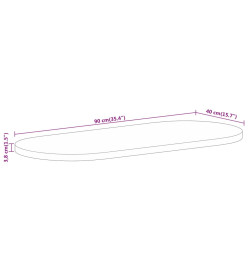 Dessus de table 90x40x3,8 cm ovale bois massif de manguier brut