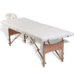 Table de massage pliable Blanc crème 4 zones avec cadre en bois