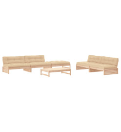 Salon de jardin 6 pcs avec coussins bois massif