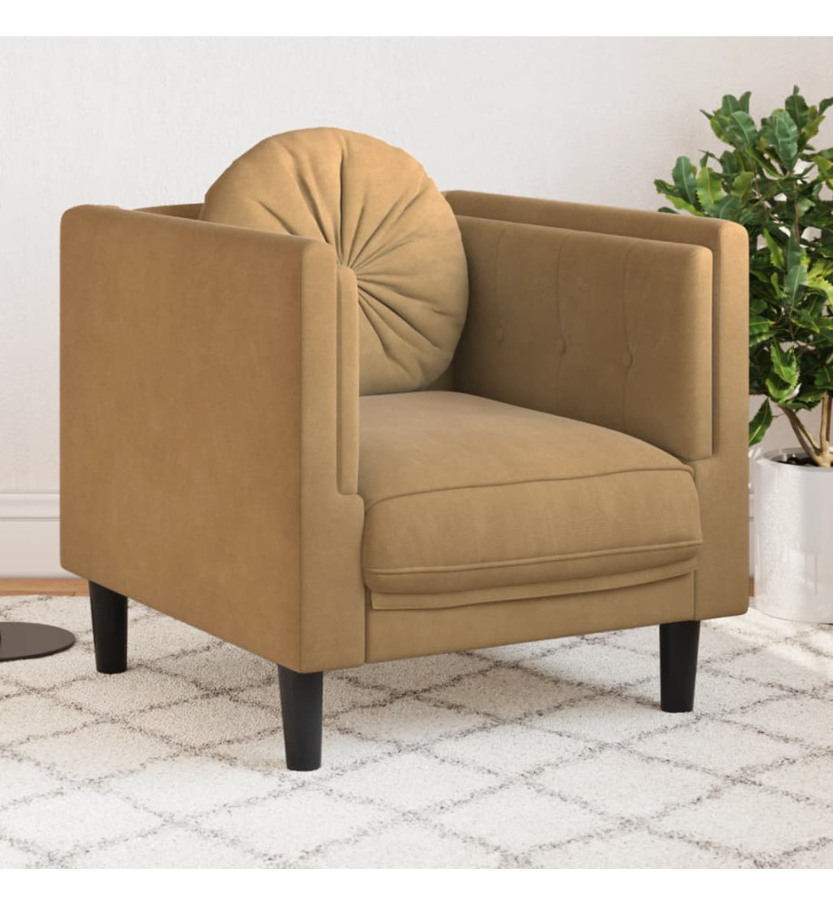 Fauteuil avec coussin marron velours