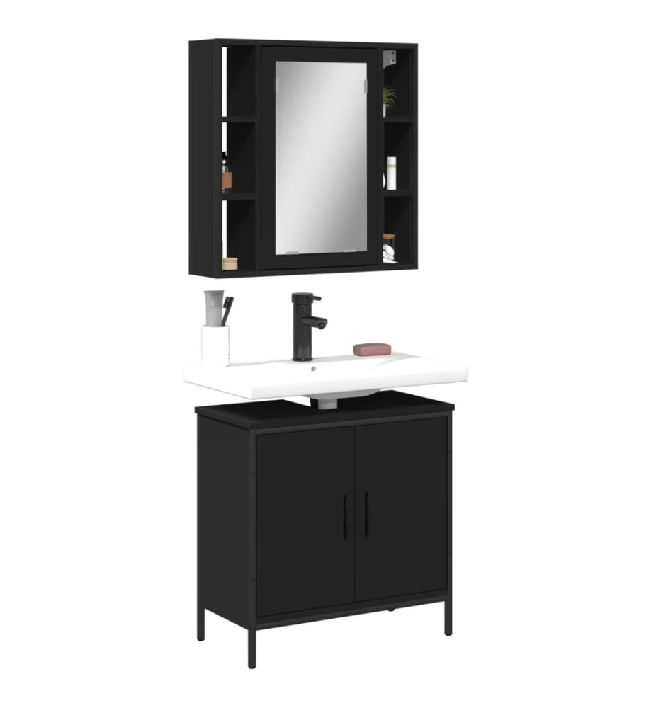 Ensemble de meubles salle de bain 2 pcs noir bois d'ingénierie