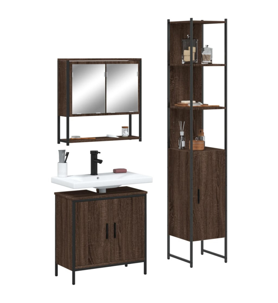 Ensemble de meubles de salle de bain 3 pcs Chêne marron