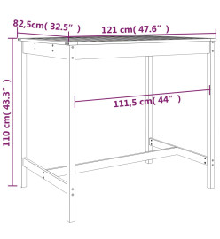 Table de jardin marron miel 121x82,5x110 cm bois massif de pin