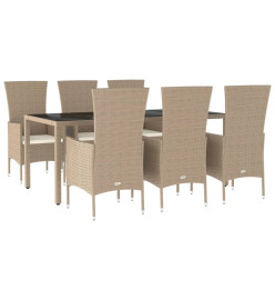 Ensemble à dîner de jardin avec coussins 7 pcs beige poly rotin