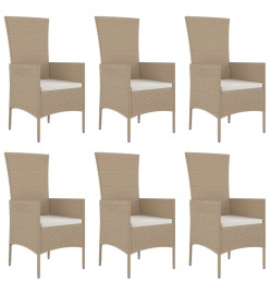 Ensemble à dîner de jardin avec coussins 7 pcs beige poly rotin