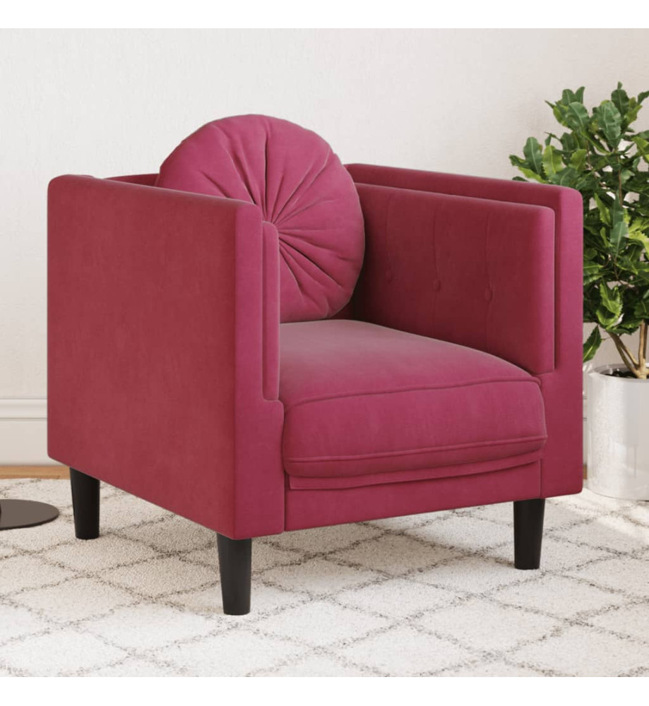 Fauteuil avec coussin rouge bordeaux velours