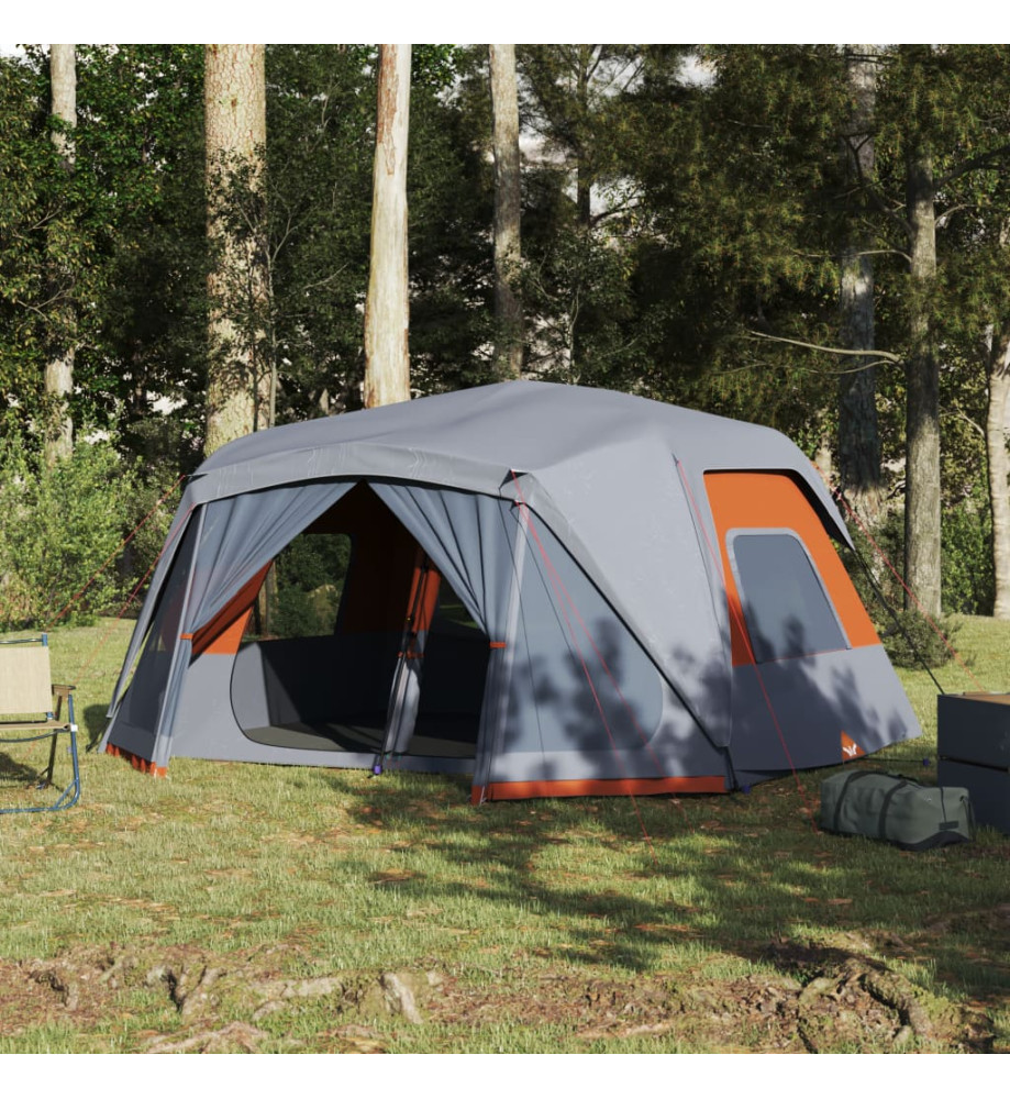 Tente de camping 10 personnes gris et orange 443x437x229 cm