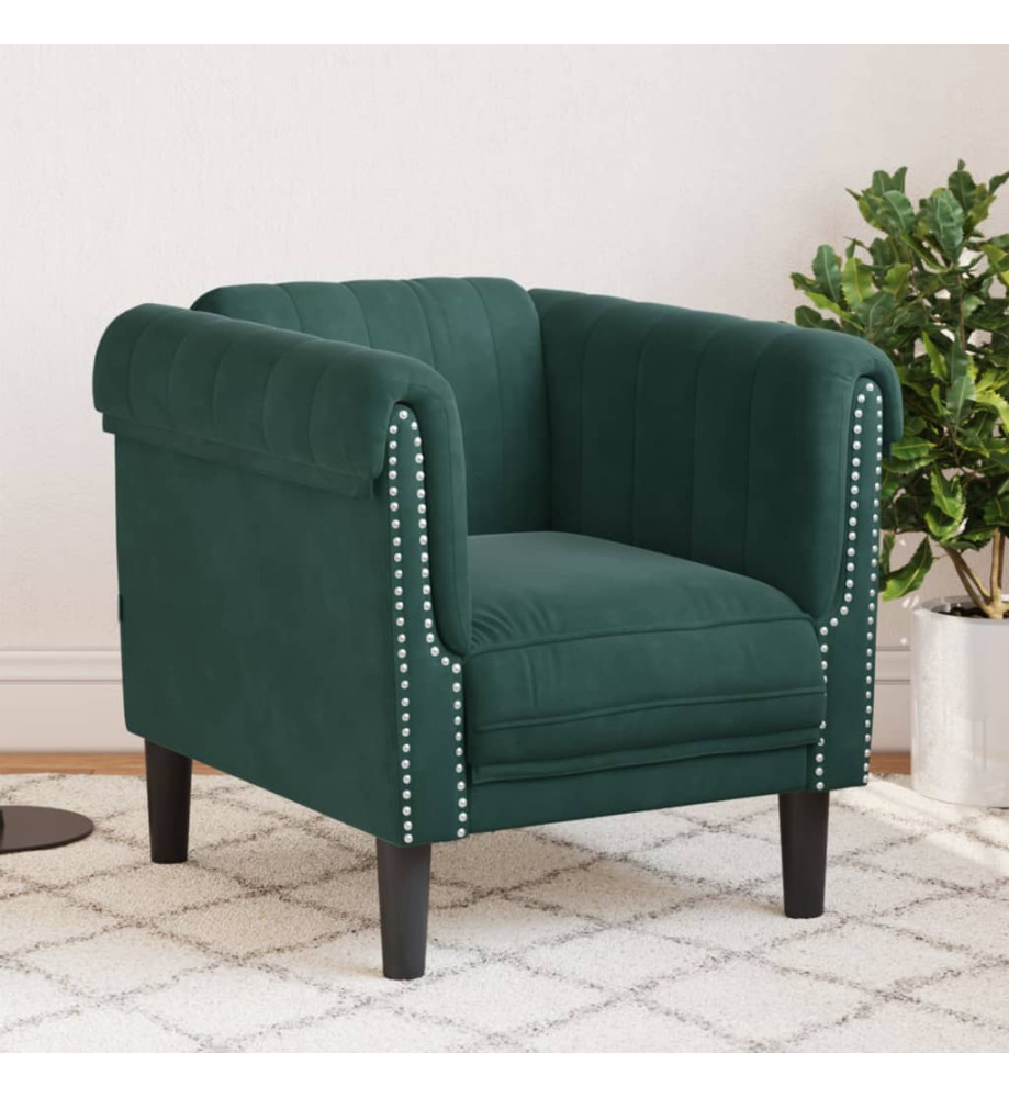 Fauteuil vert foncé velours