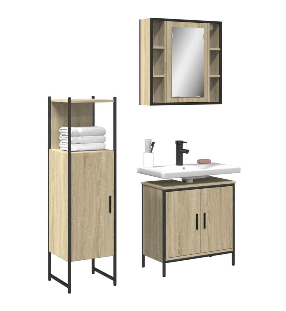 Ensemble d'armoires de salle de bain 3 pcs chêne sonoma