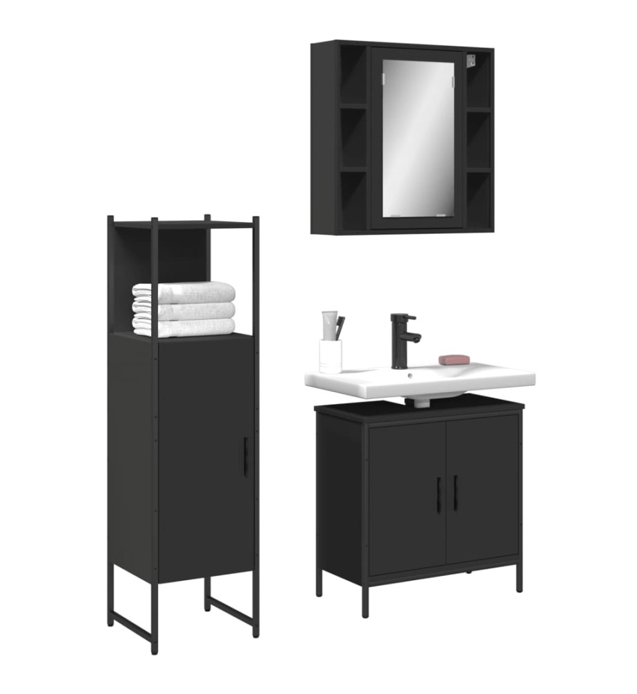 Ensemble d'armoires salle de bain 3 pcs noir bois d'ingénierie