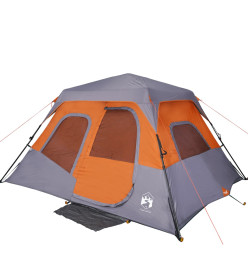 Tente de camping 6 personnes gris et orange 344x282x192 cm