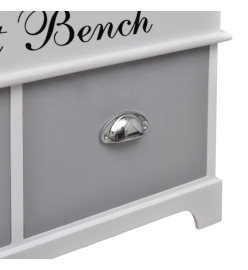 Banc d'entrée et de rangement avec coussin gris 2 tiroirs Blanc