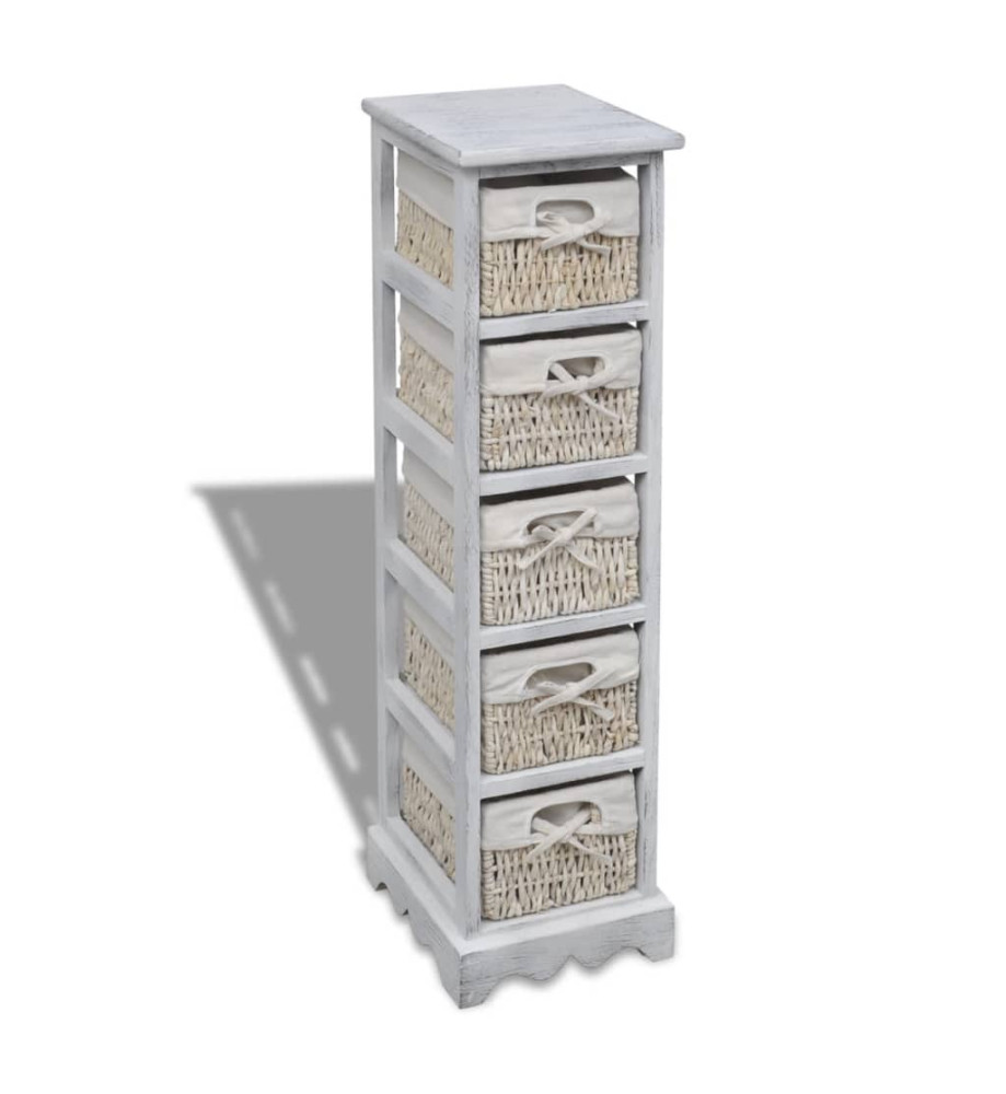 Étagère de rangement en bois 5 paniers en tissage Blanc Étagère de rangement en bois 5 paniers en tissage Blanc