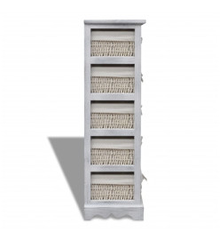 Étagère de rangement en bois 5 paniers en tissage Blanc