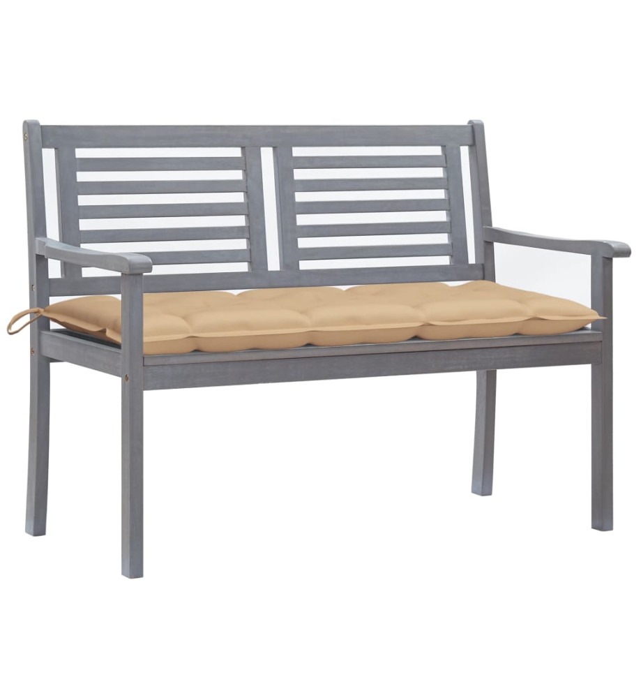 Banc de jardin 2 places avec coussin 120 cm Gris Eucalyptus