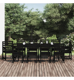 Ensemble à dîner de jardin 11 pcs noir bois massif de pin