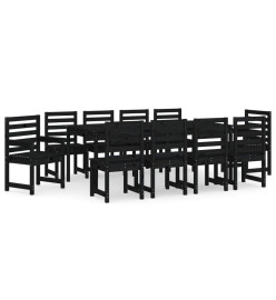 Ensemble à dîner de jardin 11 pcs noir bois massif de pin