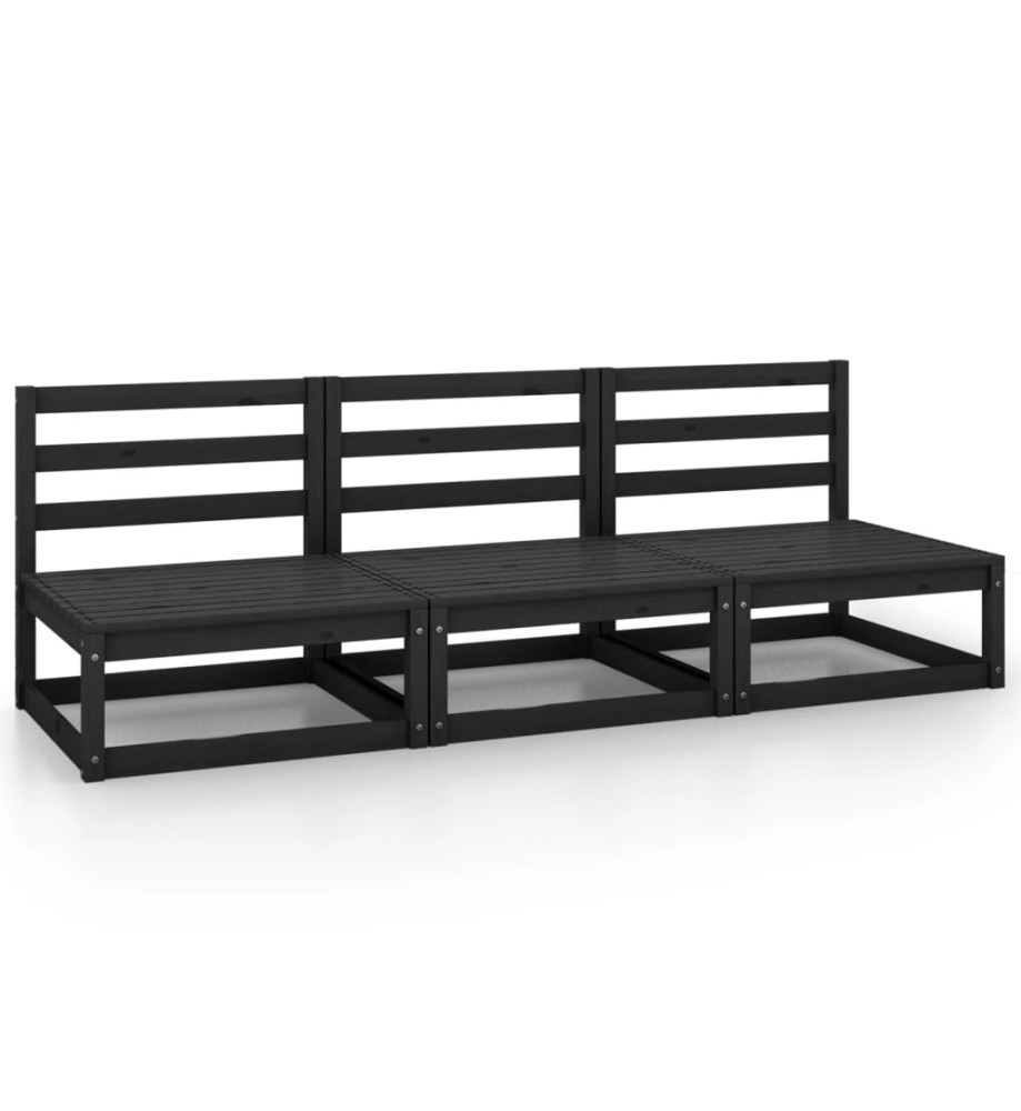 Canapés centraux de jardin 3 pcs Noir Bois de pin massif