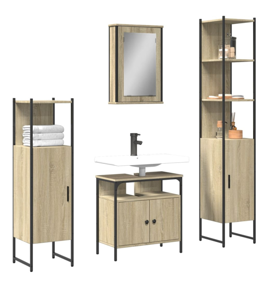 Ensemble de meubles de salle de bain 4 pcs chêne sonoma