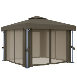 Tonnelle avec rideau et guirlande lumineuse à LED 3x3 m Taupe