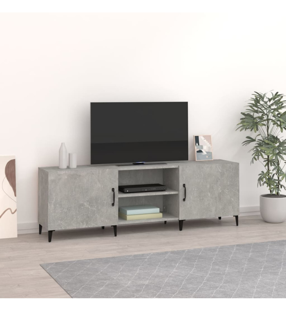 Meuble TV gris béton 150x30x50 cm bois d'ingénierie