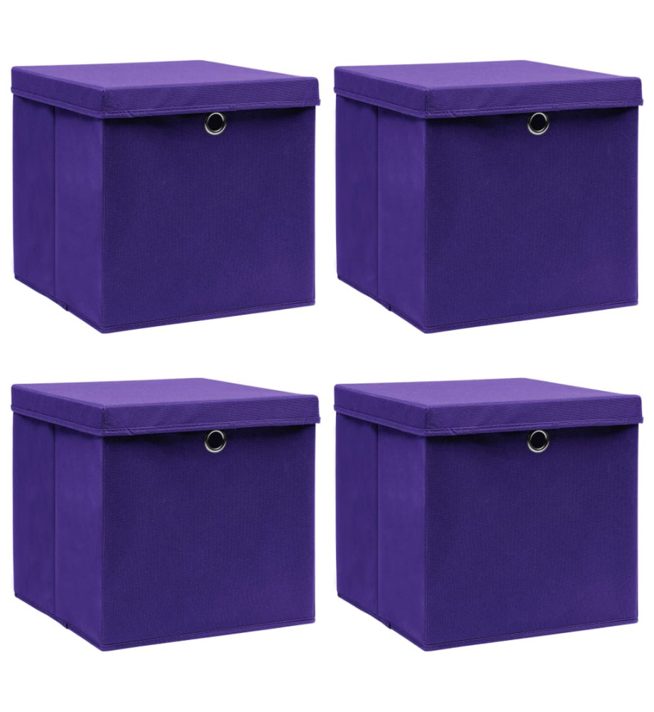 Boîtes de rangement et couvercles 4 pcs Violet 32x32x32cm Tissu