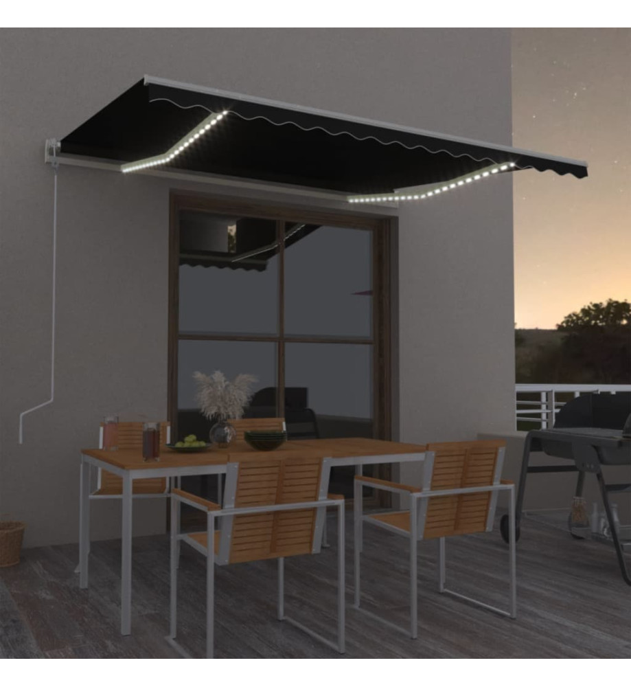 Auvent automatique capteur de vent et LED 400x300 cm Anthracite