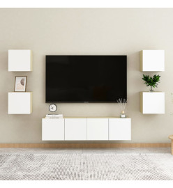 Meubles TV muraux 4 pcs Blanc et chêne sonoma 30,5x30x30 cm