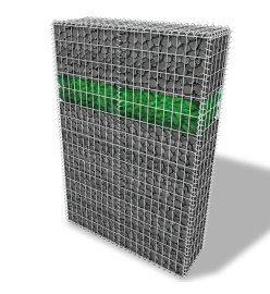 Mur de gabion avec pierres de verre et lampe LED 100x30x150 cm