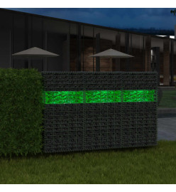 Mur de gabion avec pierres de verre et lampe LED 50x30x100 cm