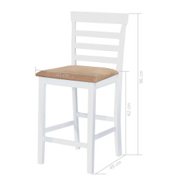 Jeu de table et chaise de bar 5pcs Bois massif Naturel et blanc