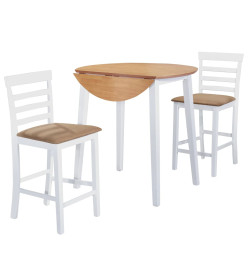 Jeu de table et chaise de bar 3pcs Bois massif Naturel et blanc