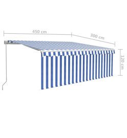 Auvent manuel rétractable avec store 4,5x3 m Bleu et blanc